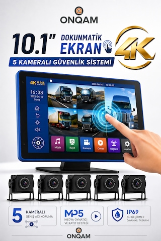 5 Kameralı 4k Dokunmatik Ekranlı Mp5 Kamyon Tır Otobüs İçin Uygun Araç Monitör Seti