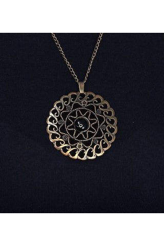 Doğal Taş Oniks Doğal Taşlı Yuvarlak Model Antik Kadın Kolye Euk47o Siyah