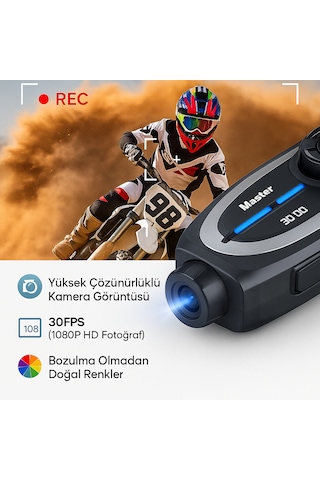 Q29 Kameralı Motosiklet İnterkom Kulaklığı Geniş Açılı Görüş Hd