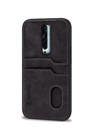 Oppo Reno 2z Kılıf Kartlıklı Lüx Deri Kılıf Siyah