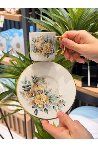 6'lı Green Flower Kahve Fincan Takımı-5341 Çok Renkli