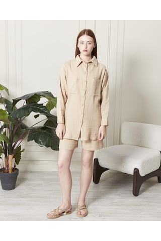 Soft Koton Kumaş Şort Gömlek Takım-3300-cappuccino Çok Renkli