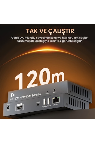 Veggieg 4k 30hz Hdmı Kvm Extender 120 Metre Cat5e/6 Hdmı Menzil Genişletici Uzatıcı