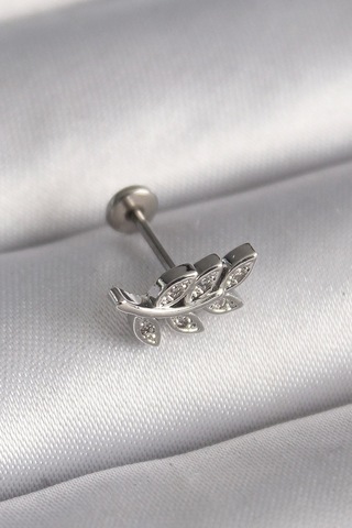 Ceylan Adam 316l Çelik Gümüş Renk Dal Model Zirkon Taş Detaylı Tragus Piercing Çok Renkli