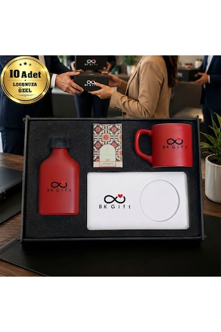 Logonuza Özel 10 Adet Kutulu Ahşap Altlıklı Kırmızı Fincan & Kolonya & & Aromalı Kahve Seti Ahşap Kutulu Kurumsal Hediye Seti