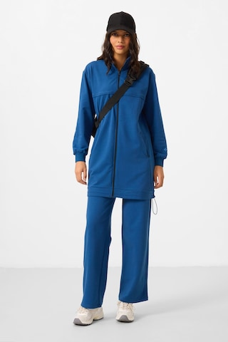 Parlament Dik Yaka Fermuarlı Pamuklu Kadın Eşofman Tunik Takım - 95346 Mavi