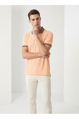 Giyim Dünyası Erkek Yaka Çizgili Polo Yaka Kısa Kol Tshirt Somon