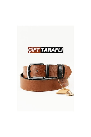 Parscraft Hakiki Deri Çift Taraflı Erkek Kemer 4 Cm Taba - Siyah Taba