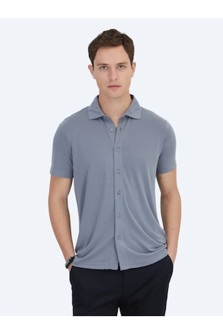 Kip Gri Düz Regular Fit Casual Gömlek Gri