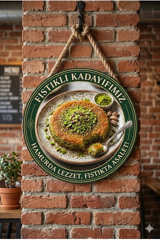 Fıstıklı Kadayıf Temalı Tatlıcılar Pastaneler Restoranlar İçin Ahşap Duvar Kapı Dekoratif Süs Tablo 2