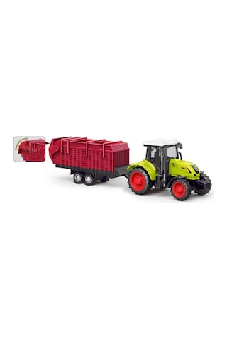 Römorklu Oyuncak Traktör - Hareketli Kasalı Çiftlik Seti - Yeşil Tarım Aracı 24 Cm