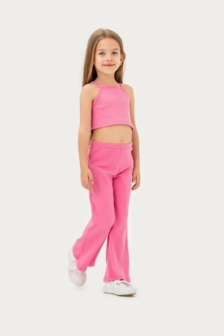 Magu Kız Çocuk Pembe Fitilli Crop Tayt Takım