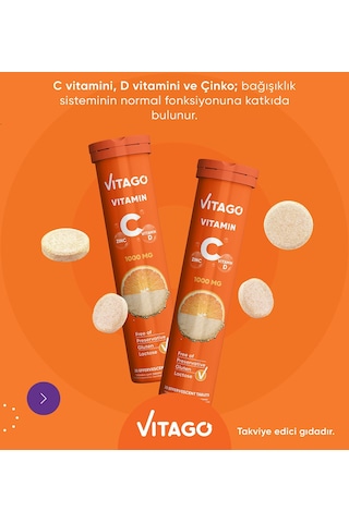 Vitago C Vitamini D Vitamini Çinko İçeren Takviye Edici Gıda 2 x 20 Efervesan Tablet