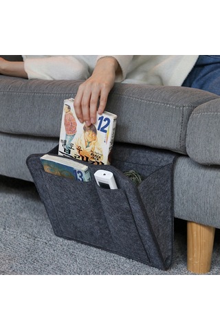 Qingmipy Büyük Boy Gri Felt Ev Dekorasyon Organizer Çantası - 32x10x20 Cm, Ev Kullanıma Uygun, Kolay Kullanimlı, Dayanıklı Materyal İle Yapılmış Yatak Kenarı Saklama Çantası DiğER