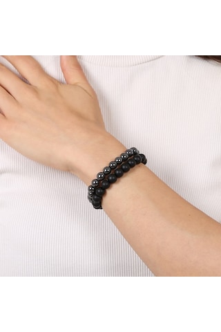 Mystic Energy Doğal Taş Onix Oniks &Hematit Unisex Bileklik Seti Çok Renkli