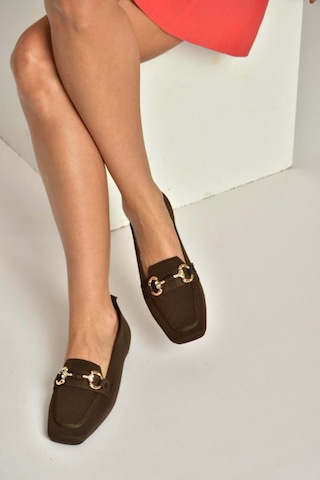 Fox Shoes Y820400104 Kahverengi Triko Kumaş Toka Detaylı Kadın Babet Kahverengi