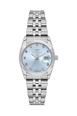 Ferro Quartz Çelik Gri Turkuaz Kadran 30 Mm Kadın Kol Saati Gümüş