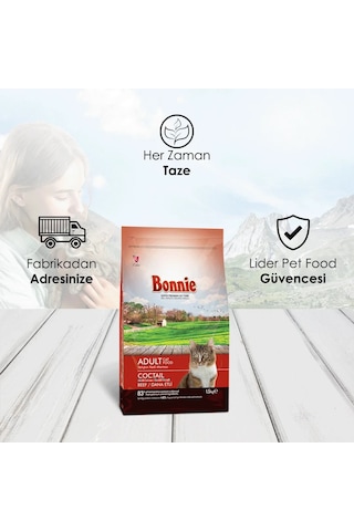 Bonnie Renkli Taneli Sığır Etli Yetişkin Kedi Maması 3 x 1500 G