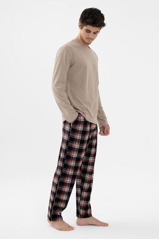 Erkek Pamuklu Uzun Kollu Basic Siyah - Vizon Ekose Desenli Cep Detaylı Pijama Takımı Ko60111 Vizon