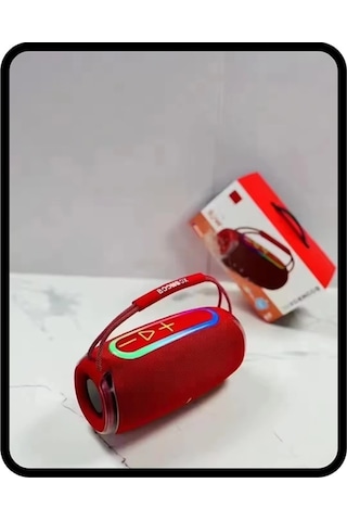 360 Rgb Led'li Taşınabilir Bluetooth Hoparlör Kırmızı, Usb/tf Destekli