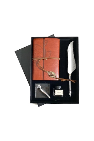 Kişiye Özel Kutulu Divit Kalem Ve Deri Kaplı Anı Defteri Renkli