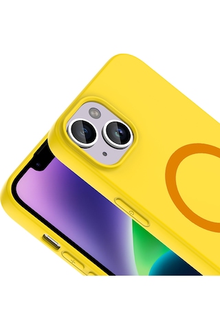 Apple iPhone Uyumlu 13 Kılıf M-safe Şarj Özellikli Zore Aris Silikon Kapak - Sarı