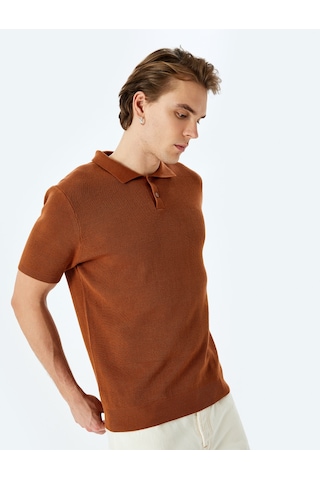 Koton Pamuklu Basic Polo V Yaka Kısa Kollu Triko Tişört Kahverengi 5sam70029ht Kahve Kahverengi