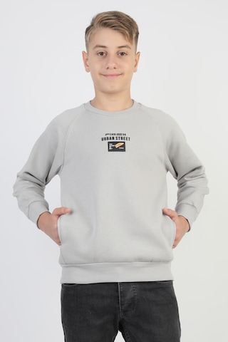 Kanguru Cepli Baskılı Detaylı Erkek Çocuk Sweatshirt-90881 Gri