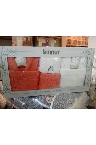 Yünteks Binnur Bamboo 8 Parça Aile Bornoz Takımı / %100 Pamuk / Aile Seti / Çeyizlik / Günlük / Modern / 1.kalite Turuncu