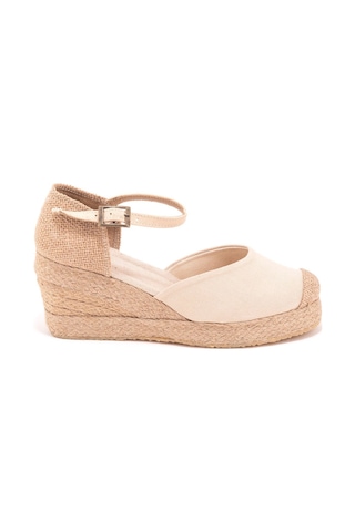 Star Tombis Gerçek Elişi Burnu Hasır Platformlu Dolgu Topuk Keten Hasır Espadril Handmade Bej