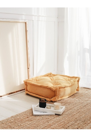 Fitilli Kadife Bisküvi Minder Sarı