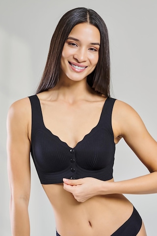 Yeni İnci İz Yapmayan Lazer Kesim Önden Çıtçıtlı Hafif Sütyen Br111 Siyah