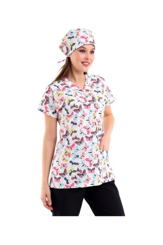 Yarasa Kol Dijital Unisex Desenli Üst - 6527 Beyaz Kelebek
