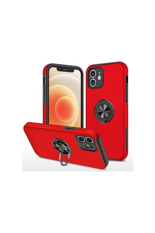 Apple iPhone Uyumlu 12 Kılıf Elit Yüzüklü Kapak - Kırmızı