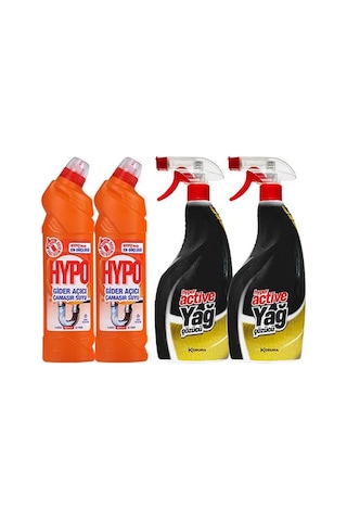 Hypo Gider Açıcı Çamaşır Suyu Çam Tazeliği 750 Gr X 2 + Hyper Active Yağ Çözücü 750 Ml X 2 4'lü Set
