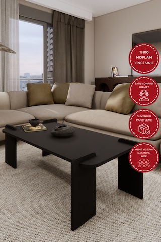 Odaco Fuji Modern Premium Oval Ayaklı %100 Mdflam Salon Orta Sehpa 120x60x40 Cm Siyah