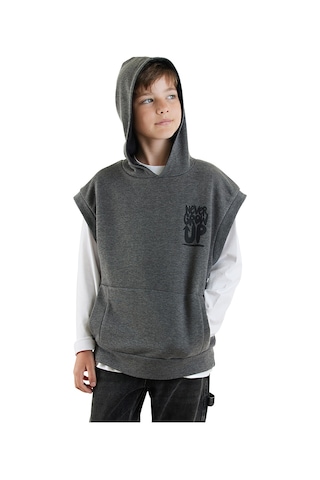Denokids Erkek Çocuk Kapüşonlu Kolsuz Sweatshirt - Gri