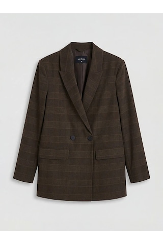Lc Waikiki Kahverengi Kruvaze Yaka Ekose Kadın Blazer Ceket