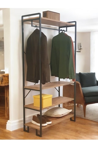 Metal Gardırop Çam Renk Ahşap Raflı Dolap Matkapsız Kolay Kurulum Siyah