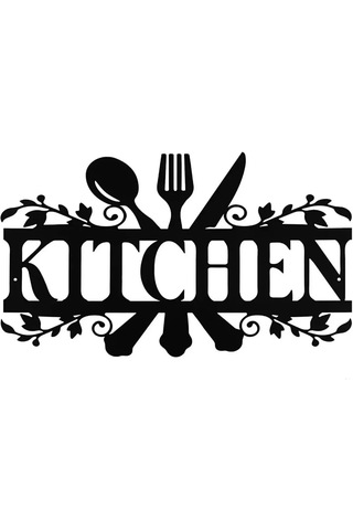 Metal Mutfak Duvar Dekoru - Kitchen Yazılı Dekoratif Metal Tablo Siyah