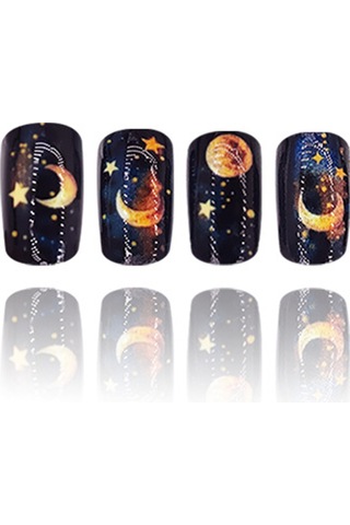 "moon Print Siyah Yanlış Tırnaklar - Salon Ve Diy Tırnak Sanatı İçin Doğal Görünüm Kırılmaz Yapay Tırnaklar"