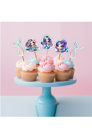 15 Adet Deniz Kızı Mermaid Doğum Günü Süsü Pasta Kürdanı 5-6cm
