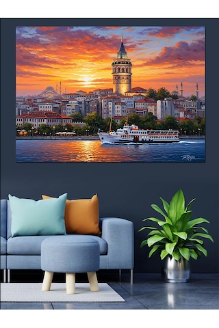 İstanbul Galata Kulesi Günbatımı Dekoratif Kanvas - Mdf Ahşap Tablo
