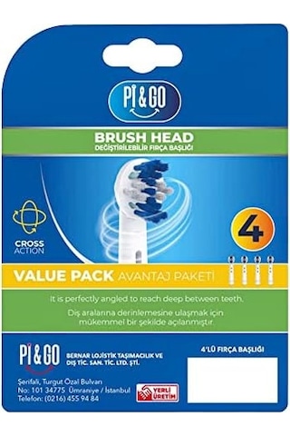 Pi&go Oral B Şarjlı Diş Fırçası Uyumlu Yedek Başlık - Elektrikli Diş Fırçası Yedek Başlığı, 4 Adet