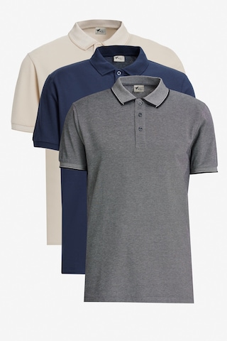 AC&Co / Altınyıldız Classics Erkek Lacıvert-acık Bej Beyaz-acık Sıyah Slim Fit Dar Kesim 3 'lü Kıvrılmaz Polo Yaka Tişört Çok Renkli