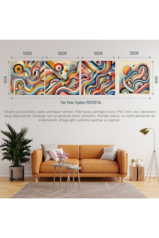 İskandinav Soyut Tablo Set Çerçevesiz 50x50cm Pvc Tablo 4'lü Set 014 Her Bir Tablo 50x50cm Büyüklüğündedir.