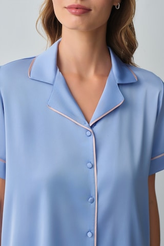 Suwen Clara Gömlek Yaka Pijama Takımı Wsh10510061015 Mavi