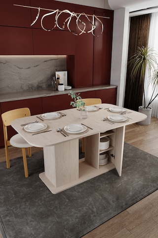 Modern Dolaplı 6 Kişilik Mutfak Yemek Masası %100 Mdf Mutfak Yemek Odası Masası Ym06 Sidon