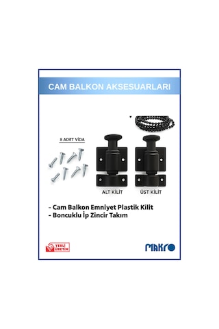 Cam Balkon Kilidi Emniyet Plastik Kilit Boncuklu Ip Zincir Takım Seti