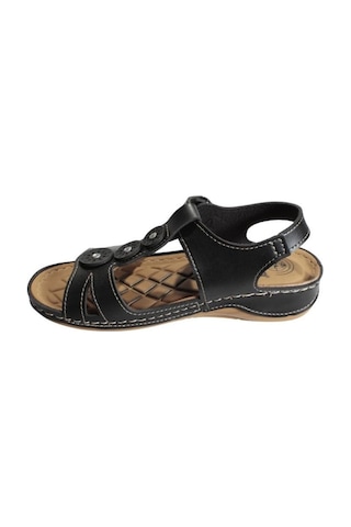 Gezer Kadın Krem Siyah Taşlı 4cm Topuklu Sandalet 001